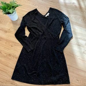 Loft Double V-Neck Surplice Front Donegal Knit Dress